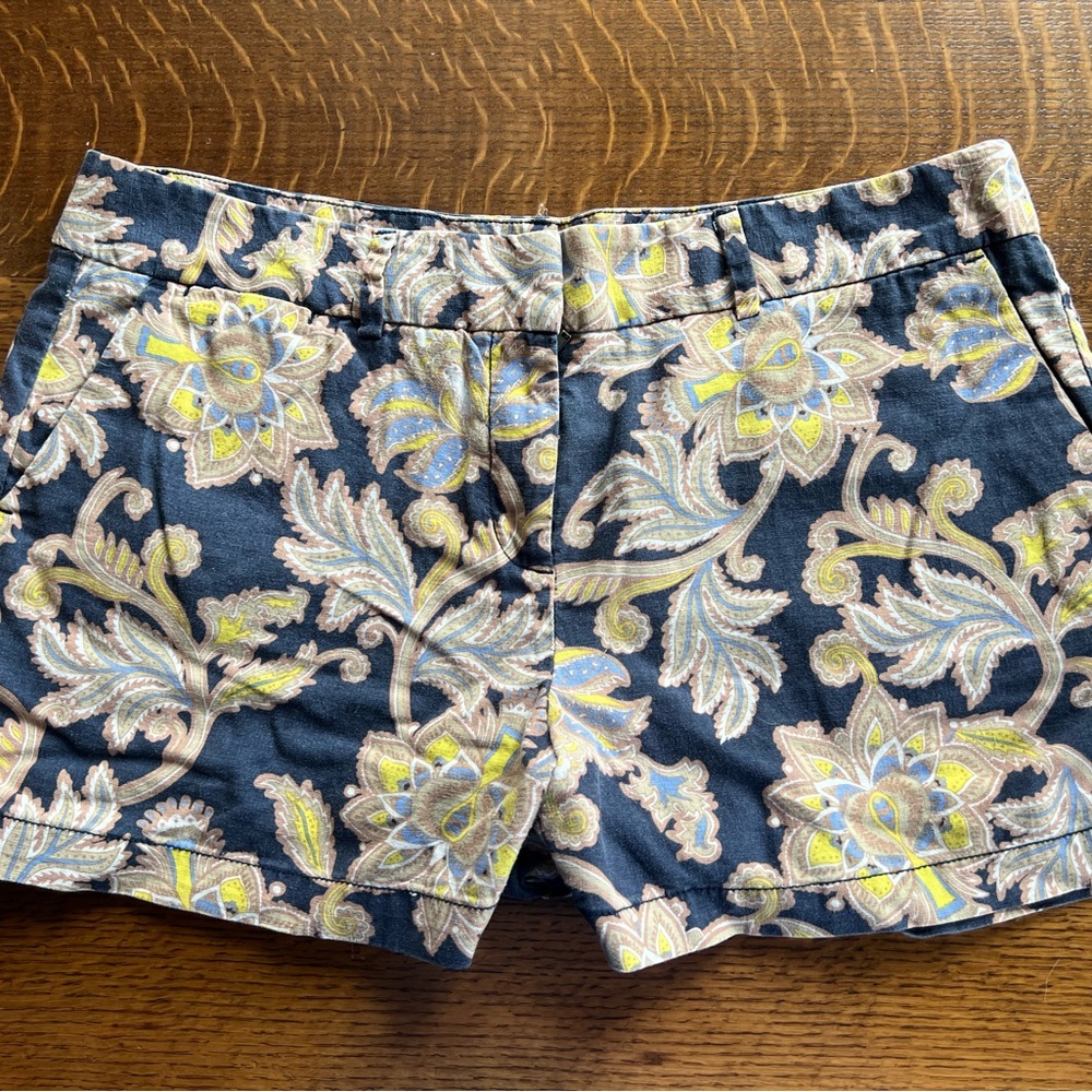 LOFT Blue and Yellow Bermuda Shorts Vibrant Floral Print size 12 excellent